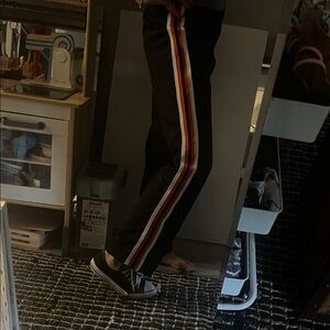 Vintage Black Track Pants with Orange and White Stripes